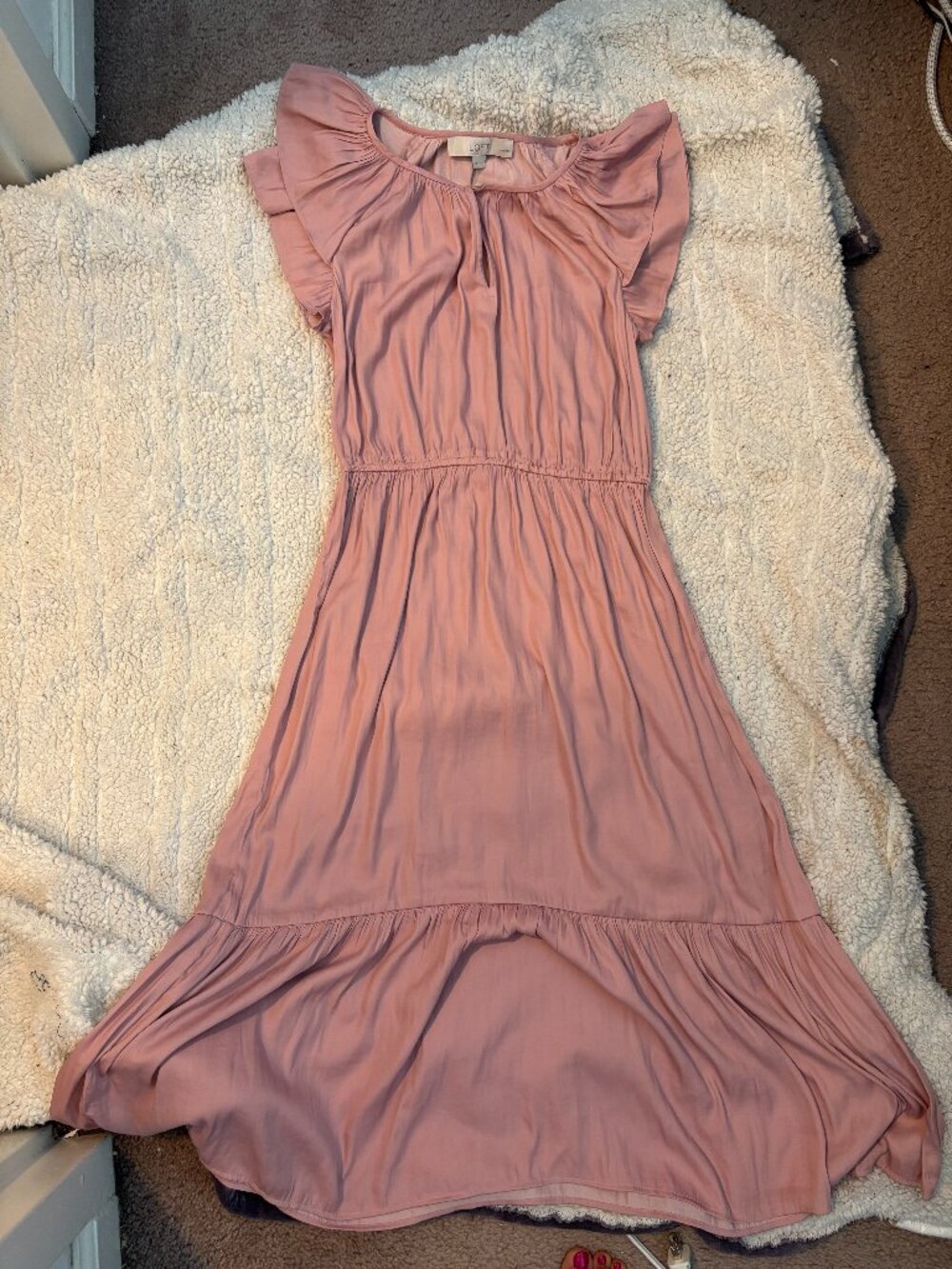 Blush Flutter Sleeve Midi Dress